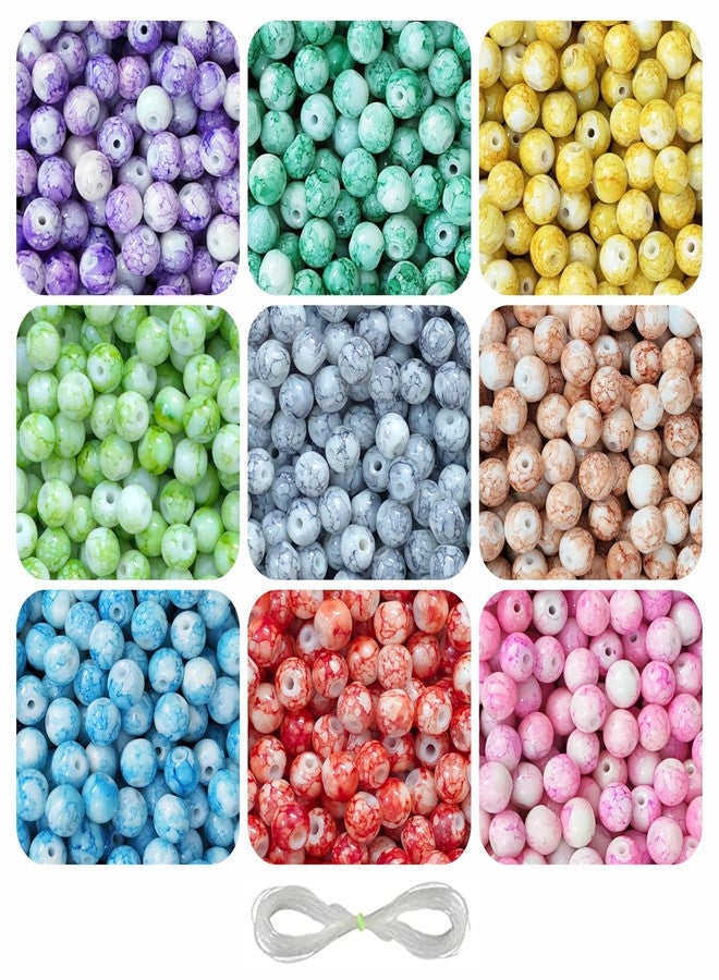REGLET 250 Pcs Marble Glass Beads for Bracelet Making Kit - Beads for Jewellery Making Kit - Bead Bracelet Making - Crystal Bead - Beads for Craft - 8mm - Image 1